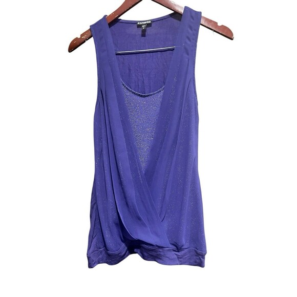 90s Y2K Express Vintage Top Sleeveless Tank Purple Blue Sparkle Faux Wrap Med - Picture 2 of 9